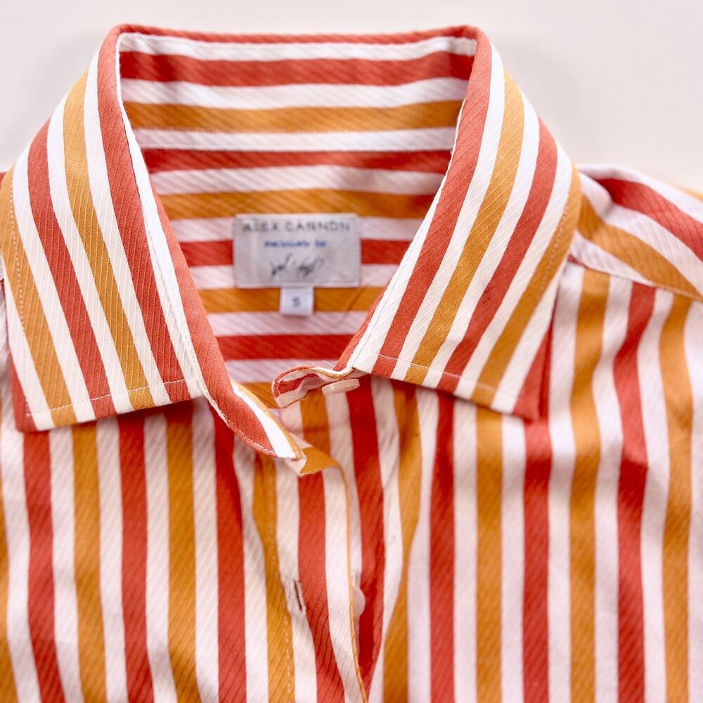 Alex Cannon Lord and Taylor Men Orange Stripe Shirt Preppy Small